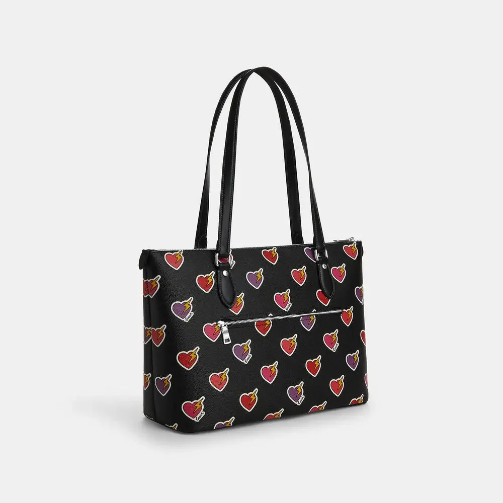 Coach Gallery Tote Bag With Heart Bolt Print NWT
